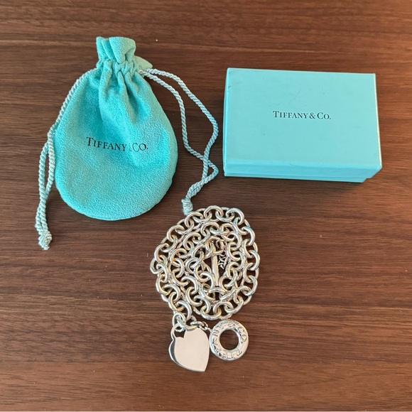 TIFFANY & CO. STERLING SILVER 16” TOGGLE NECKLACE WITH BLANK HEART CHARM - MINT! - Picture 5 of 5